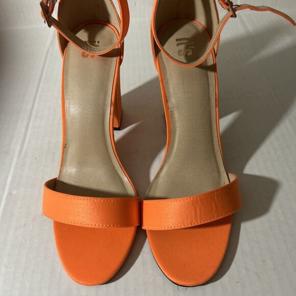 Womens Size 10 Shoes Orange Satin Style Strappy Sandals Block Heel Fall Autumn - Picture 12 of 12